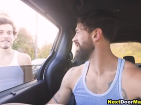 Horny hunk picks up young hitchhiker for gay sex