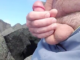 Jerking Off On Public Beach-big Cum Shot-hairy Bear