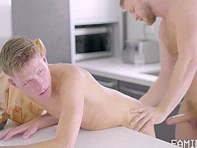 Logan Stevens And Lukas Stone - Stepdad Fucks In The Kitchen