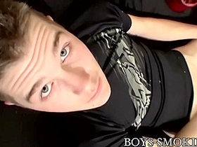 Skinny Twink Jizzes On Himself While Chain-smoking