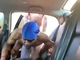 Black guy gets fucked in a car