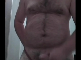 big hairy russian gay gets fresh cum from his cock.
